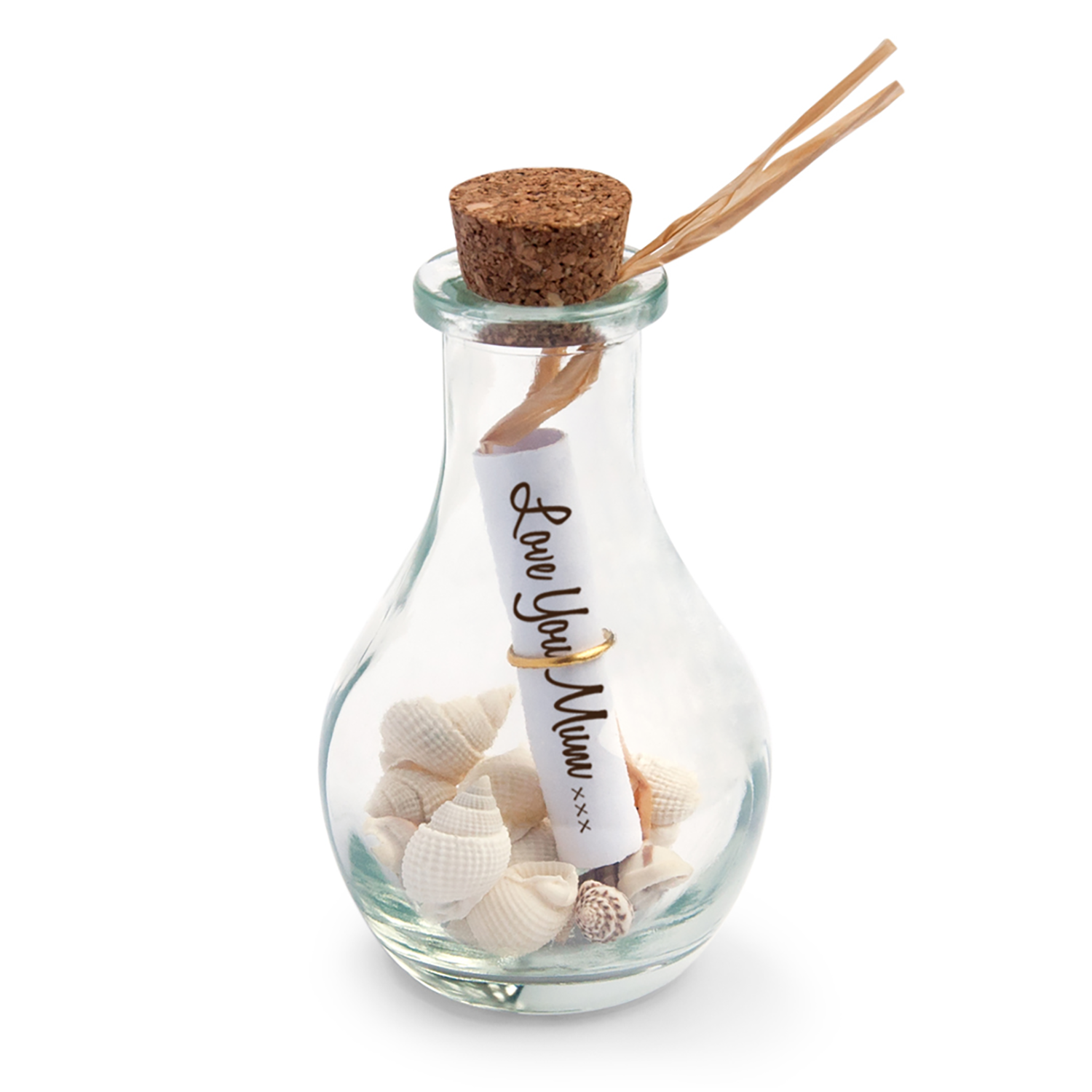 Message in a bottle gift - Love You Mum - Pear shape - made in Noosa - Australia - Dimensions: 10cm x 5cm / great Mother’s Day gift - The original Message in a bottle greeting gift- Hand made in Australia. Give that special person in your life a message in a bottle that will last a lifetime! A unique alternative to a greeting card or postcard. The perfect gift for mum