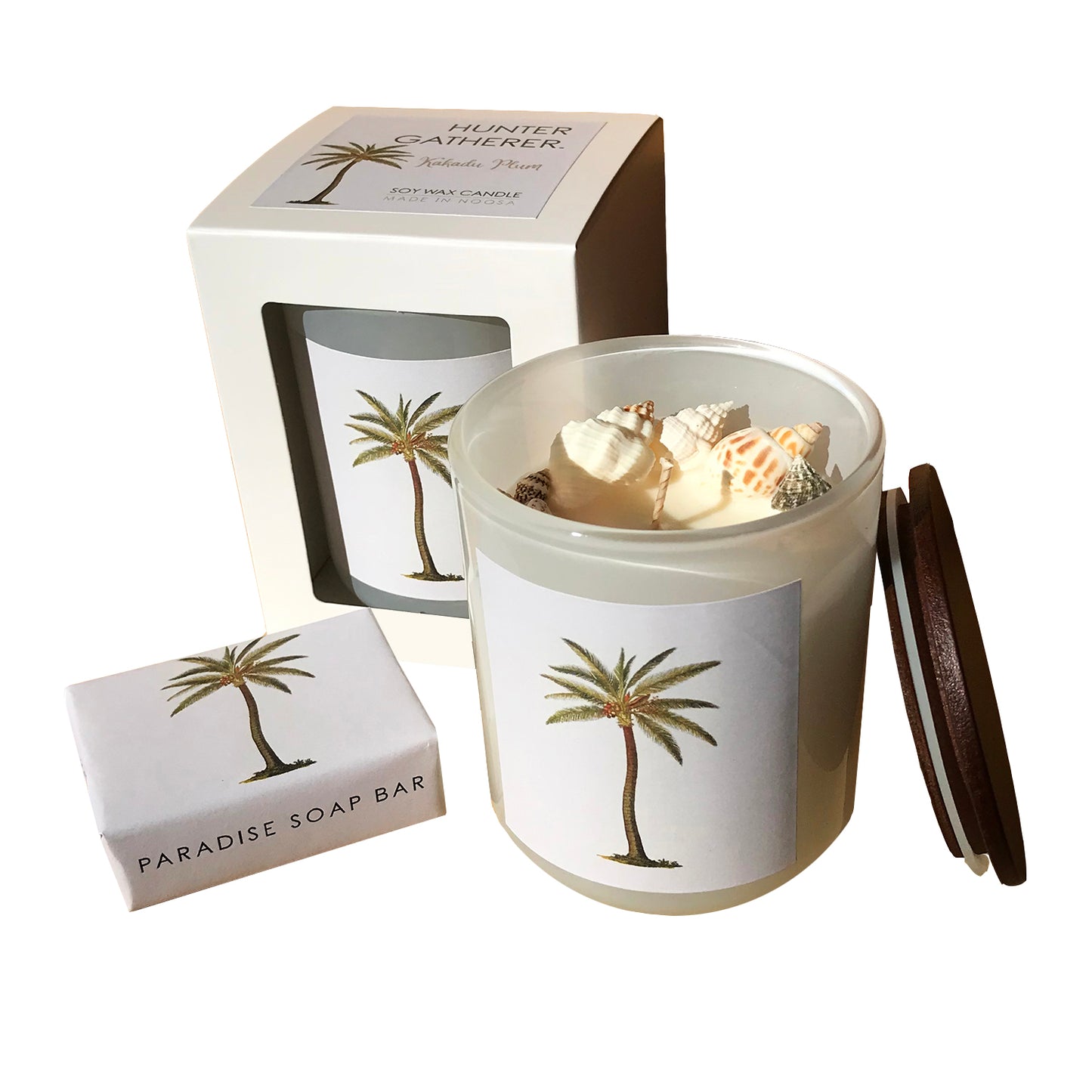 Hunter Gatherer / Pure soy wax shell candle / PALM TREE DESIGN / Boxed